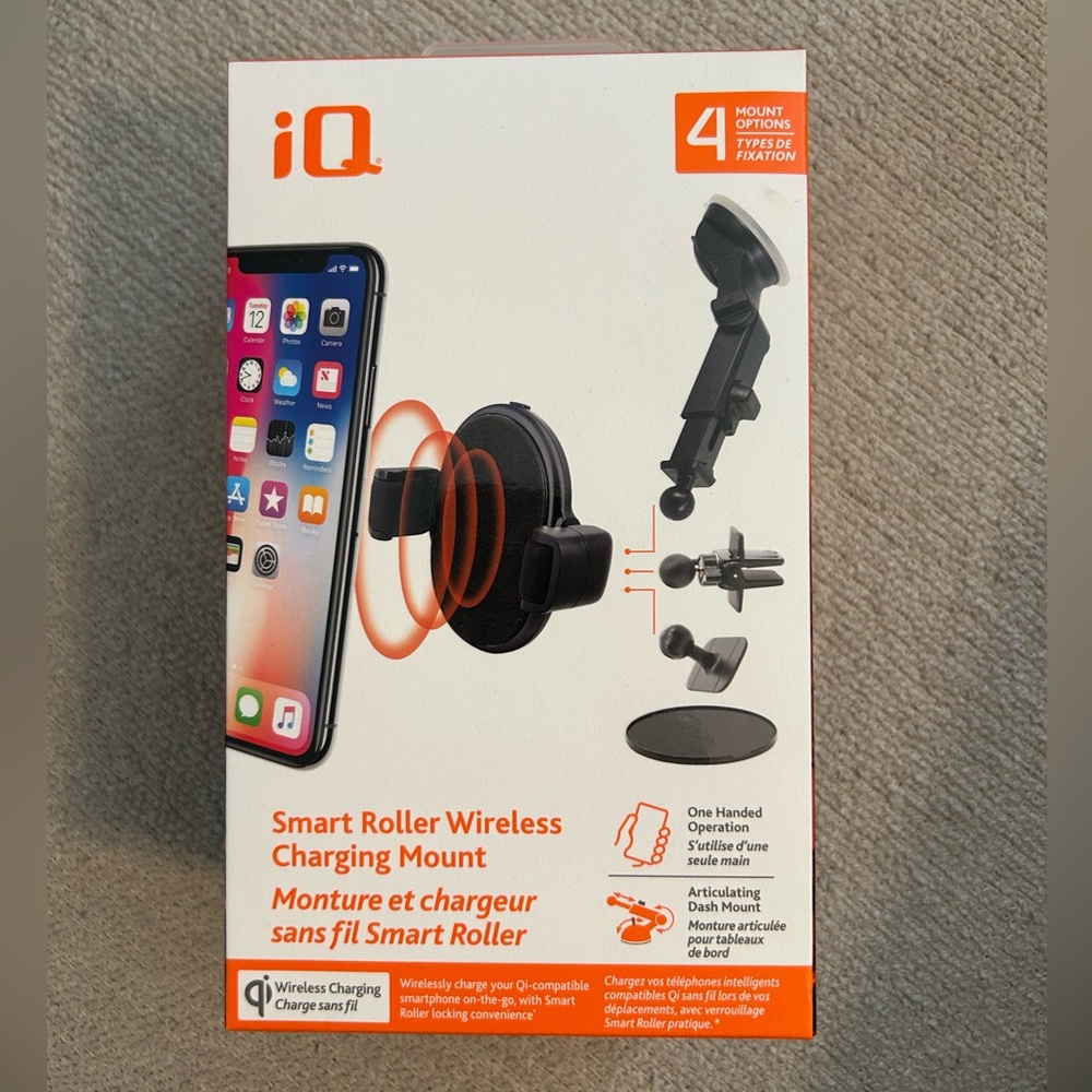 iQ Smart Roller Wireless Charging Mount with 4 car mount options